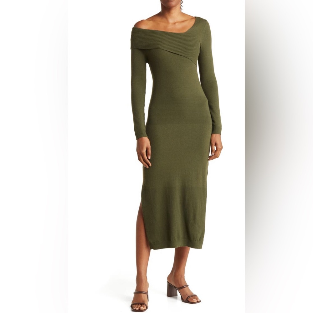 NWT STITCHDROP Asymmetric Neck Sweater Dress in Green